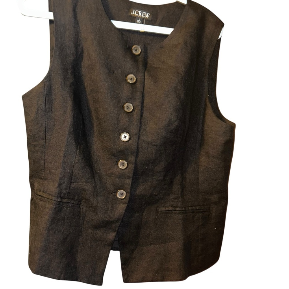 J. Crew Cutaway black vest 100% linen style CI544 Sleeveless Button Front jcrew